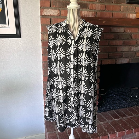 Anthropologie Porridge Peacock Boho Tunic Dress Black White Sz M - Picture 2 of 10